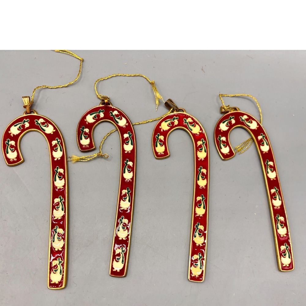 Vtg 1991 Wallace Silversmiths Christmas Goose Candy Cane Ornaments 4 Pc Cottage